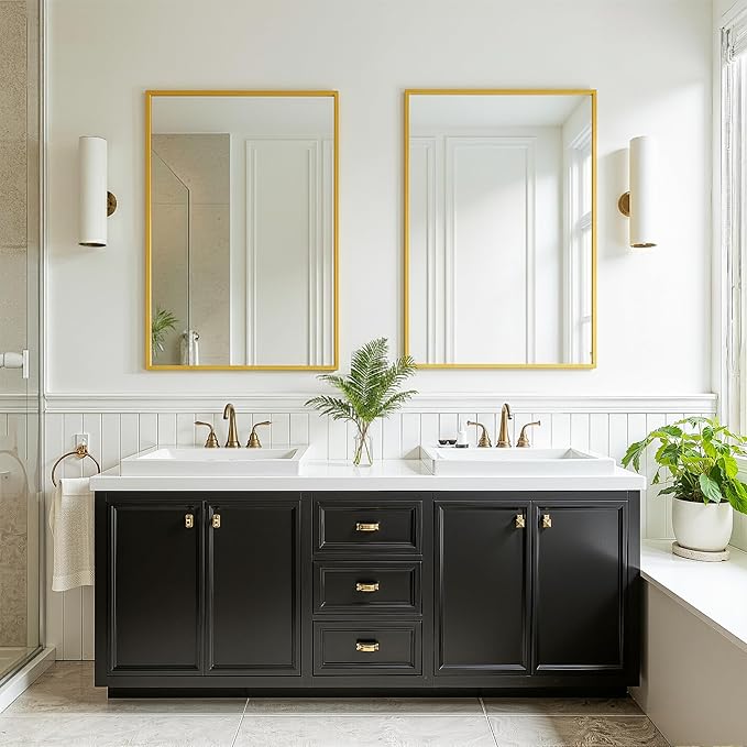 FICTOR Bathroom Vanity Mirror-Gold,36x24 Inch, Shatterproof & Anti-Rust, Wall Mount Rectangle Mirrors with Metal Frame for Over Sink, Bathroom, Bedroom, Living Room,Entryway