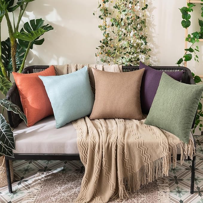MIULEE Pack of 2 Decorative Outdoor Solid Waterproof Throw Pillow Covers Spring Faux Linen Garden Farmhouse Cushion Cases for Patio Tent Balcony Couch Sofa 20x20 Inch Gray Green