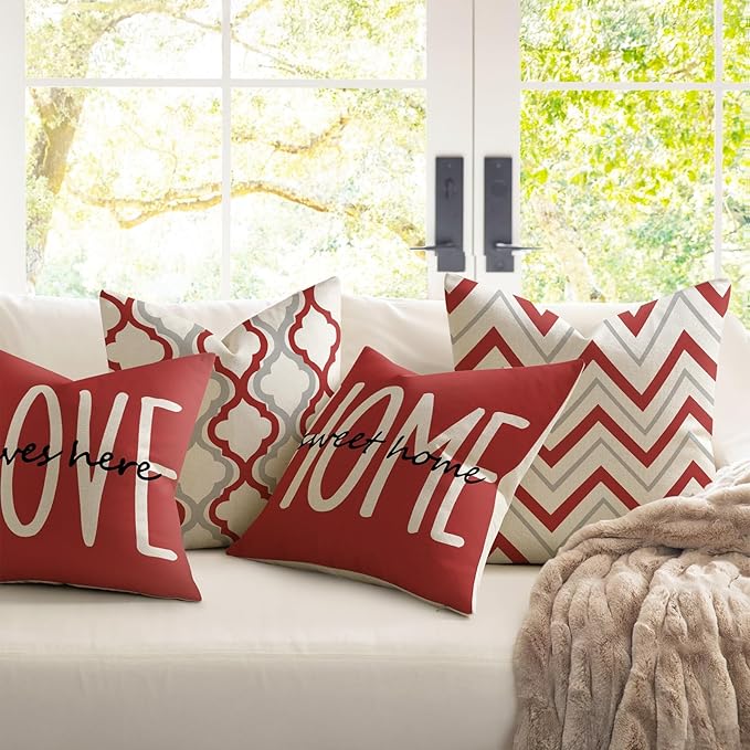 YCOLL Farmhouse Pillow Covers 18x18 Set of 4 Throw Pillow Covers Rustic Linen Decorative Pillows Square Cushion Covers for Couch Sofa Bedroom Home Decor