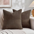 Fancy Homi 2 Packs Dark Brown Euro Decorative Throw Pillow Covers 26x26 Inch for Couch Bed, Rustic Farmhouse Boho Home Decor, Soft Corss Corduroy Patchwork Textured Square Cushion Case 66x66 cm