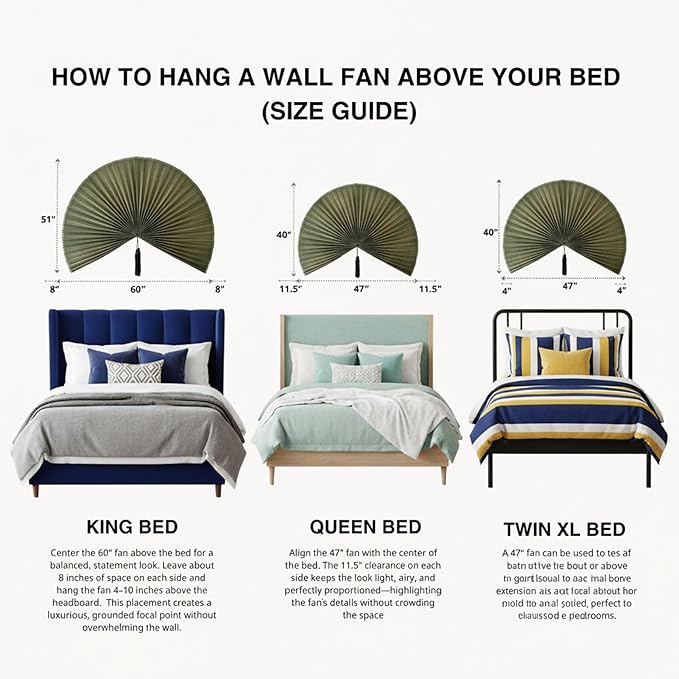 Chicvillage Bamboo Wall Fan Decor - 47” Handmade Woven Bamboo Wall Hanging Fan, Large Japanese Fan Wall Decor for Above Bed, Boho Natural Asian Wall Art, Lightweight & Easy to Hang, Green