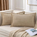 Mecatny Corduroy Throw Pillow Covers 12x20 Set of 2, Neutral Decorative Soft Boho Lumbar Couch Pillow Covers with Broadside for Sofa Living Room, Khaki