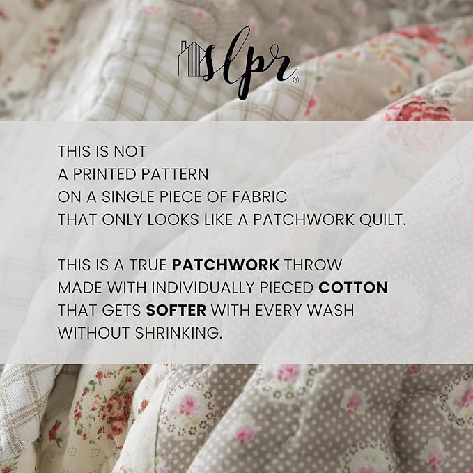SLPR Cotton Quilted Throw Blanket, 50" x 60" Floral Farmhouse Patchwork Quilt, Shabby Chic Patchwork Throw Lap Quilt for Couch, Walk in The Cotswolds