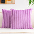 Aegero Pack of 2 Faux Fur Fall Throw Pillow Covers 22x22 Inch, Soft Plush Striped Neutral Couch Pillow Cover, with Velvet Back Modern Home Decor for Sofa Living Room Couch Bed Purple