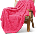 Whale Flotilla Fuzzy Fleece Throw Blanket for Couch, Bed, Soft Fluffy Jacquard Waffle Blankets for All Season, Lightweight and Warm, 50x60 Inch, Hot Pink