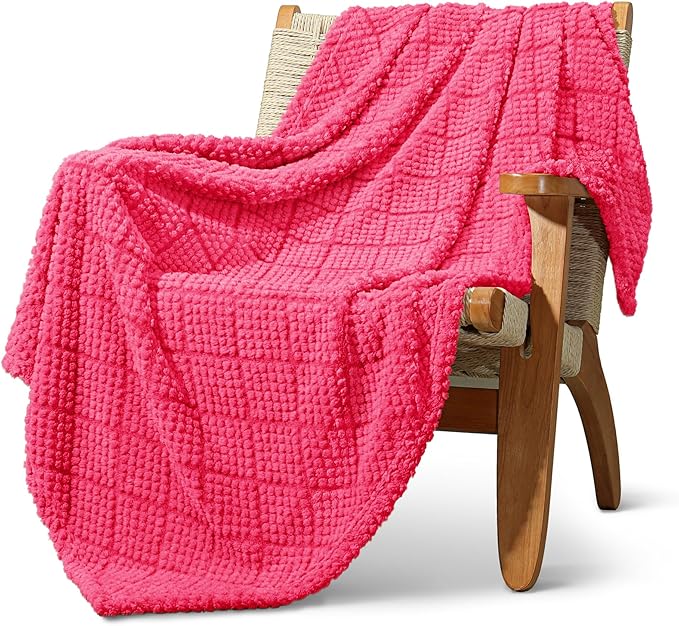 Whale Flotilla Fuzzy Fleece Throw Blanket for Couch, Bed, Soft Fluffy Jacquard Waffle Blankets for All Season, Lightweight and Warm, 50x60 Inch, Hot Pink