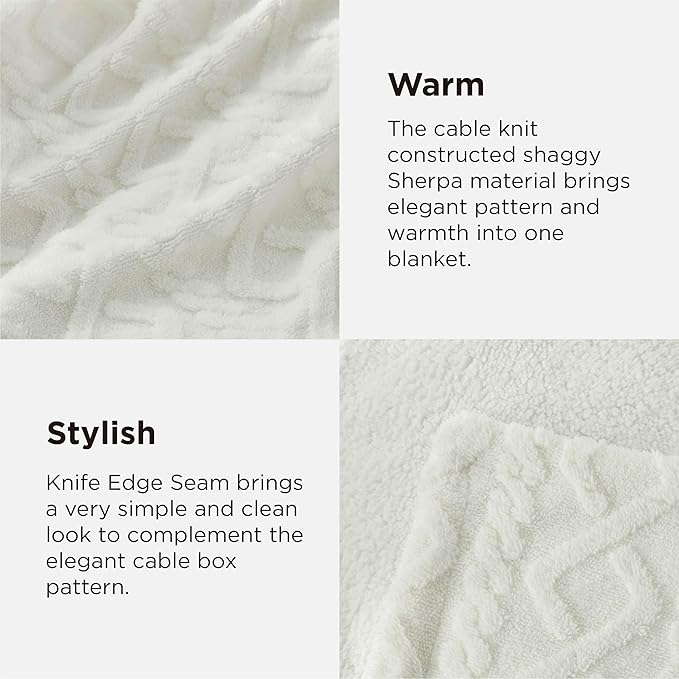 Bedsure Gentlesoft Sherpa Fleece Throw Blanket for Couch - Fluffy & Cozy Cable Jacquard Tufted Throw for Women Gift, Thick and Warm Christmas Blanket for Winter, Cream, 50x60 Inches