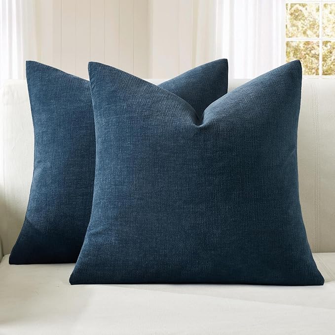 MIULEE Dark Blue Couch Pillow Covers 18x18 Inch, Set of 2 Soft Chenille Decorative Square Throw Pillow Covers Farmhouse for Sofa Living Room Bed