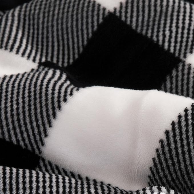 Elegant Comfort Ultra Soft Reversible Buffalo Plaid Flannel Sherpa Blanket - Cozy Silky Checkered Fleece Throw for Couch, Bed - Plush Fuzzy Warm Winter Blanket for Gift, Twin, Black