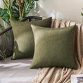 MIULEE Pack of 2 Decorative Outdoor Solid Waterproof Throw Pillow Covers Spring Faux Linen Garden Farmhouse Cushion Cases for Patio Tent Balcony Couch Sofa 16x16 Inch Olive Green