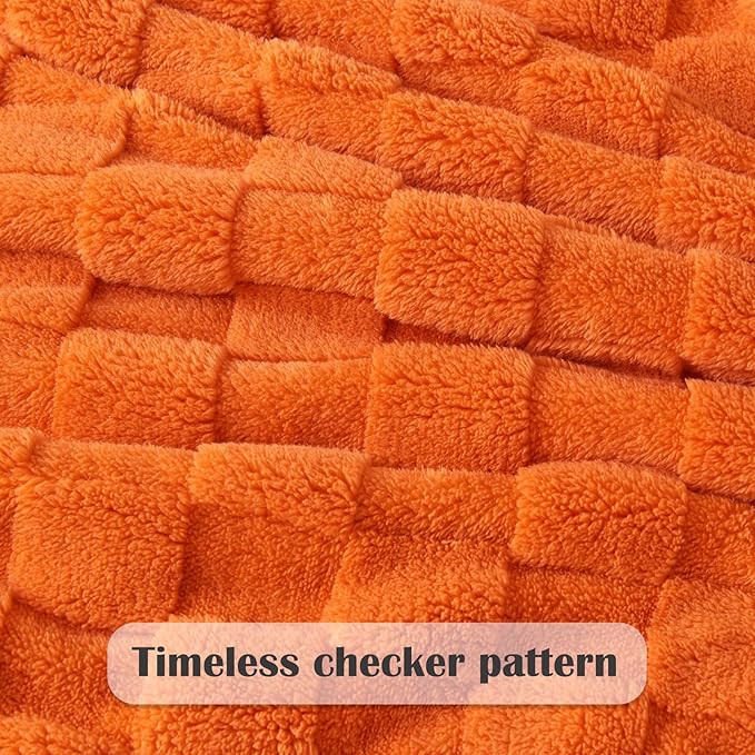 NEWCOSPLAY Super Soft King Blanket Orange Premium Silky Flannel Fleece 3D Checkered Lightweight Bed Blanket All Season Use (Orange Checkered, King(90"x110"))