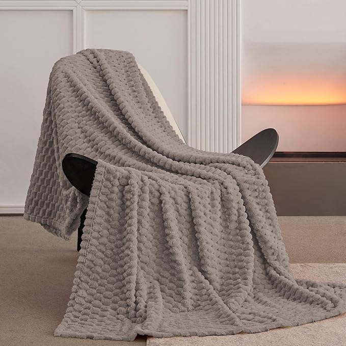 Super Soft Fleece Twin Blanket 50x70 Inches for Couch, Premium Silky with 3D Imitation Turtle Shell Jacquard Decorative Blankets, Lightweight and Cozy for Sofa.Taupe