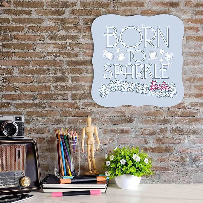 Mattel Barbie Born to Sparkle Metal Wall Decor - Fun Barbie Sign for Bedroom or Play Room