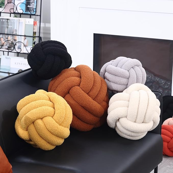 Petrella Knot Pillow Ball Round Throw Pillows Home Decor Cushion Decorative Aesthetic Throw Pillows，Lambswool Yellow 11inch