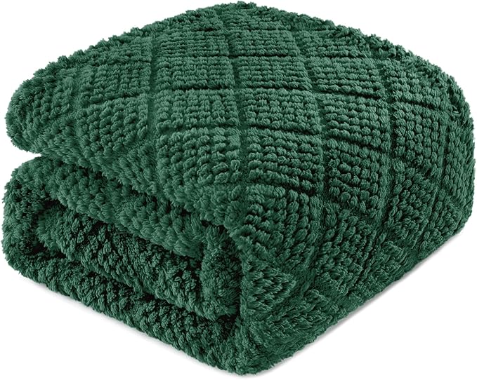 Whale Flotilla Fuzzy Fleece Throw Blanket for Couch, Bed, Soft Fluffy Jacquard Waffle Blankets for All Season, Lightweight and Warm, 50x60 Inch, Emerald Green