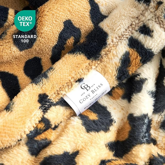 Cozy Bliss Leopard Print Fuzzy Throw Blanket for Couch - Thick Soft Warm Fleece Blankets for Room Decor, for Kids, Women Men Girls, Brown Cheetah 50"*60"