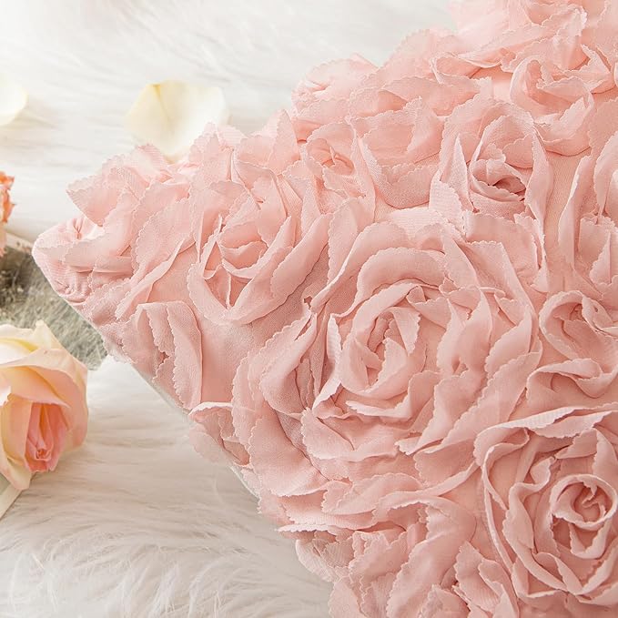 MIULEE 3D Rose Flower Pillow Cover Decorative Spring Floral Romantic Stereo Chiffon Aesthetic Solid Pillowcase for Girl Bedroom Living Room Decor 12x20 Inch Peach Pink