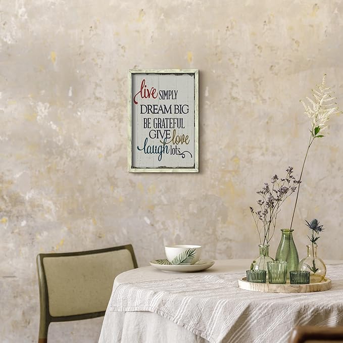 Rustic Inspirational Wooden Wall Decor: Framed Motivational Quotes Art Print Live Love Laugh Signs Picture Positive Sayings Artwork for Farmhouse Home Office Decor