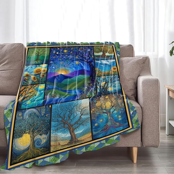 Tree of Life Blanket for Girls Women Boys Men Adults Kids Soft Cozy Fleece Tree Painting Art Throw Blankets Gifts Warm Flannel Plush Lightweight Decor for Couch Bed Sofa 50"X40"