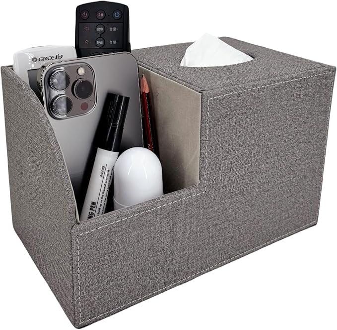 Square Tissue Box Cover,Modern Decorative Cube Tissue Box Holder with Two Compartment Organizers on The Left,Office and Home Living Room,Bedroom,Vanity,Bedside Table,Desktop Tissue Box Storage