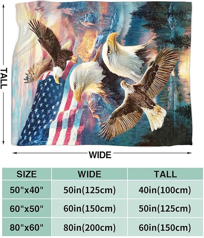 Bald Eagle Blanket for Girls Women Boys Men Adults Kids Soft Cozy Fleece American Flag Eagles Throw Blankets Gifts Warm Flannel Plush Lightweight Decor for Couch Bed Sofa 80"X60"