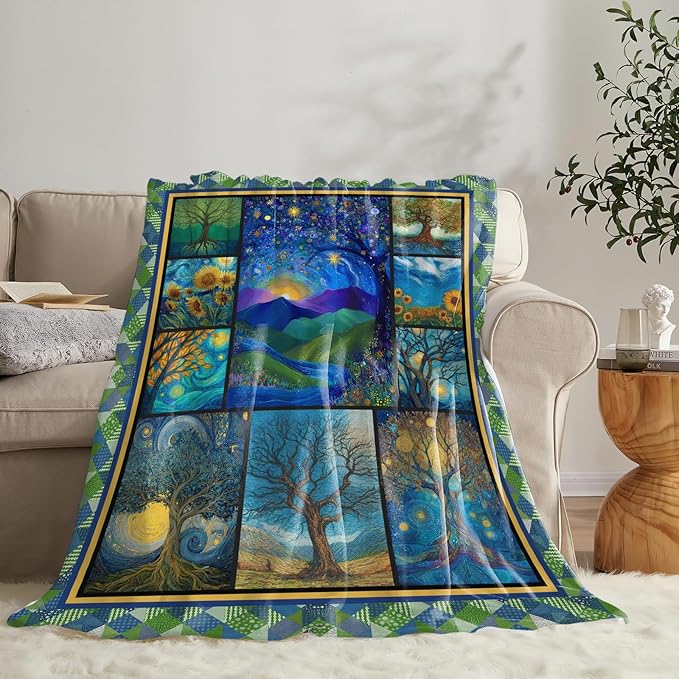 Tree of Life Blanket for Girls Women Boys Men Adults Kids Soft Cozy Fleece Tree Painting Art Throw Blankets Gifts Warm Flannel Plush Lightweight Decor for Couch Bed Sofa 50"X40"