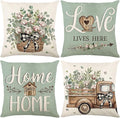 ONFAON Spring Pillow Covers 18x18, Farmhouse Eucalyptus Leaves Throw Pillow Covers Truck Home Sweet Home Cushion Case Decorations Set of 4