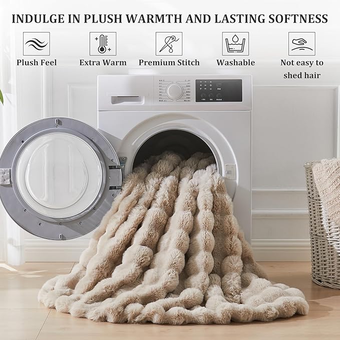 Faux Fur Twin Blanket for Couch, 1000 GSM Cozy Fuzzy Fluffy Soft Plush Thick Bubble Sherpa Blanket for Sofa Bedroom Living Room, Mothers Day Birthday Gifts for Women Home Decor