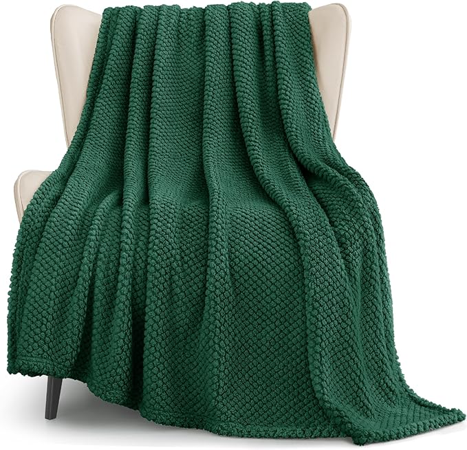 Whale Flotilla Extra Large Fuzzy Fleece Throw Blanket for Couch, 50x70 Inch Fluffy Warm Soft Jacquard Blankets for All Season, Lightweight and Cozy, Emerald Green