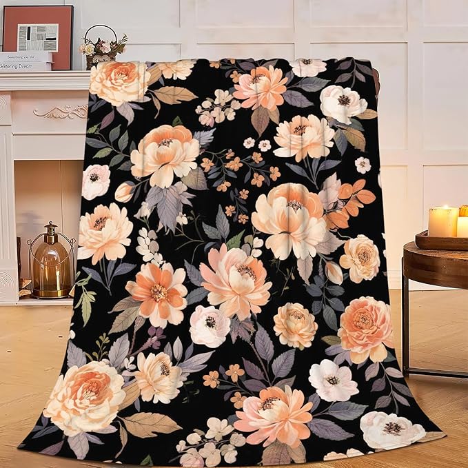 Flower Throw Blanket - Soft Plush Fleece Floral Bedding Blankets- Cozy Flower Stuff Gifts for Women Girls Kids 50"X60"