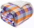 BEAUTEX Sherpa Fleece Flannel Throw Blanket, Fall Super Soft Warm Checkered Plaid Plush Blankets and Throws, Warm Autumn Winter Cozy Fuzzy Blanket for Couch Sofa Bed (Orange and Purple, 50" x 60")