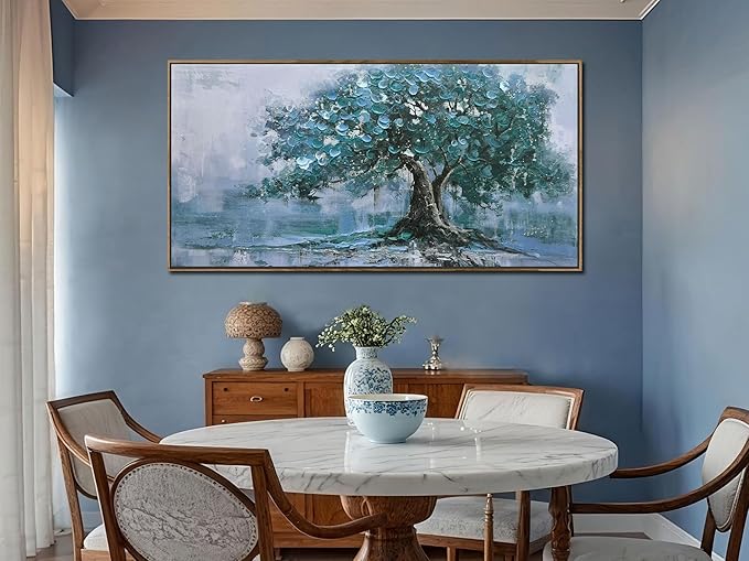 Ardemy Framed Tree Canvas Wall Art for Living Room Large, Teal Tree of Life Picture Wall Decor Landscape Bedroom Nature Painting Artwork Home Office Dining Room Kitchen 40"x20"
