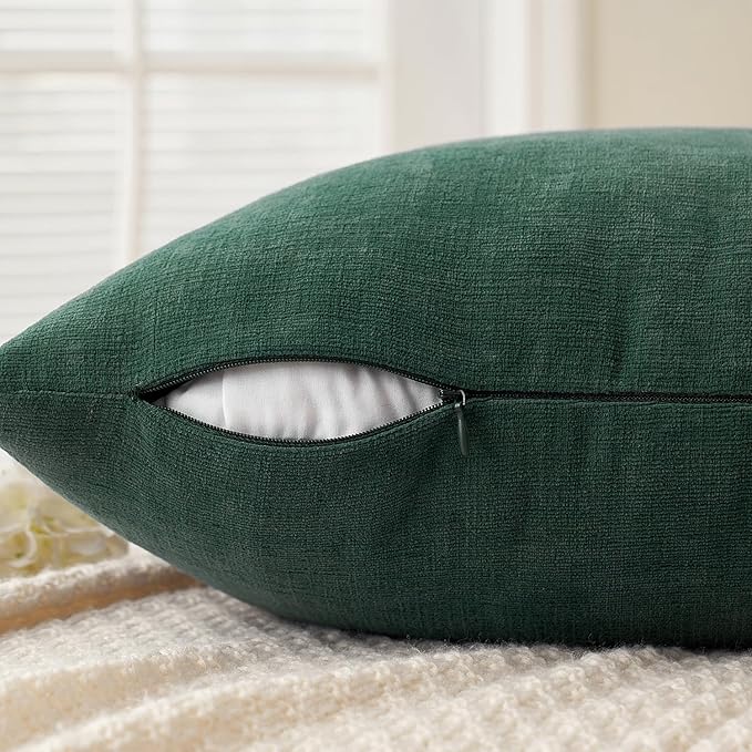 MIULEE Dark Green Couch Pillow Covers 18x18 Inch, Set of 2 Soft Chenille Decorative Square Throw Pillow Covers Farmhouse for Sofa Living Room Bed