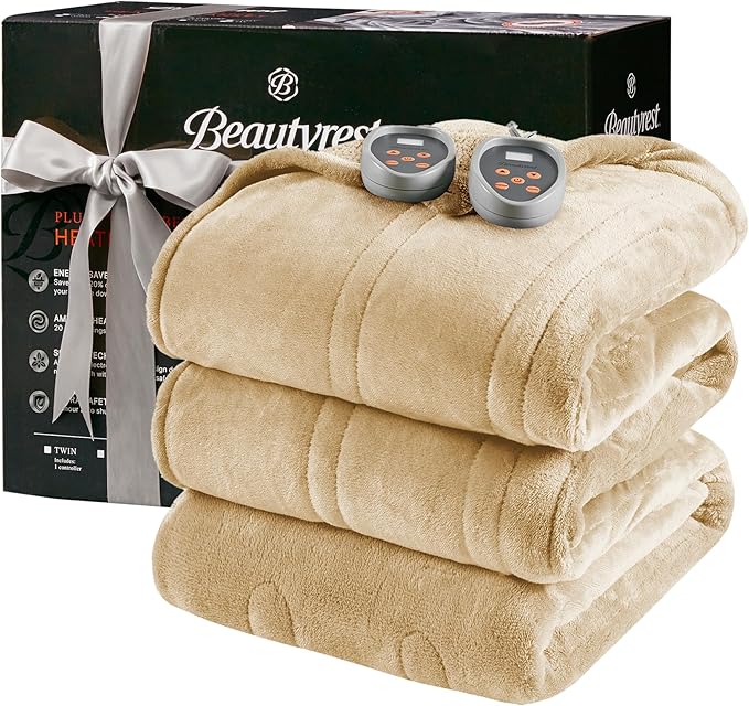Beautyrest Heated Blanket, Electric Blanket, Soft, Warm, Reversible Plush - Sherpa Heating Blanket with 20 Heat Settings, 1-10 hrs Timer Auto Shut Off, Machine Washable, King (90 inx100 in), Tan