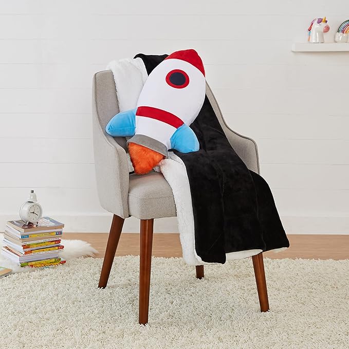 Amazon Basics Kids Space Rockets Decorative Pillow, Ultra-Soft Bedroom Décor, Spaceship Theme, 16.5" x 4", Polyester