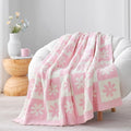 Snuggle Sac Checkered Blanket, Pink Flower Throw Blanket for Couch Plaid Microfiber Fluffy Warm Cozy Fuzzy Soft Throw Blanket Reversible Checkerered Blankets for Sofa, Chair, Bed, 60x80 inches