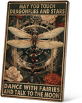 HYBLOM Dragonfly Decor Dragonfly Gifts for Women - Fairy Wall Decor for Bedroom Home Garden - May You Touch Dragonflies And Stars Vintage Metal Signs 12x8 Inch