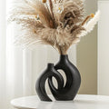 Lvases Snuggle Hollow Modern Ceramic Vase Set of 2, Mid Century Nordic Aesthetic Decorative Vase Decorative Vases for Home Table Decor (Matte Black W 6.3" X H 8.4")