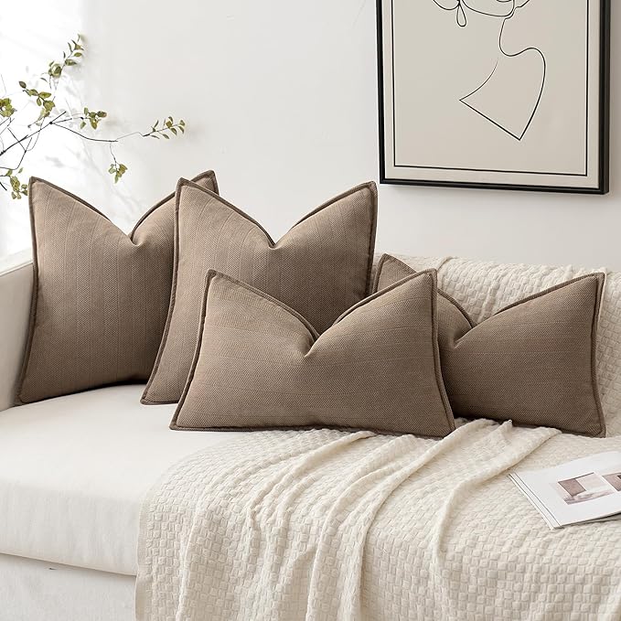 MIULEE Pack of 2 Coco Brown Decorative Pillow Covers 26x26 Inch Soft Chenille Luxurious Couch Throw Pillows Farmhouse Cushion Covers Euro Shams with Elegant Design for Sofa Bed Living Room Home Decor