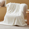 Bedsure Twin Blanket for Bed - Super GentleSoft Cozy Blankets for Women, Cute Small Fleece Throws for Girls, White，60x80 Inches, Wider Striped Design