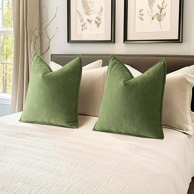 MIULEE Pack of 2 Sage Decorative Pillow Covers 18x18 Inch Soft Chenille Luxurious Couch Throw Pillows Farmhouse Cushion Covers with Elegant Design for Sofa Bedroom Living Room Spring Home Decor