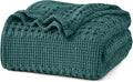 PHF 100% Cotton Waffle Weave Blanket Queen Size for Bed, Soft Lightweight & Breathable for Spring and Summer, All-Season Comfort, Luxury Aesthetic Blanket for Home Decor, 90"x90", Teal