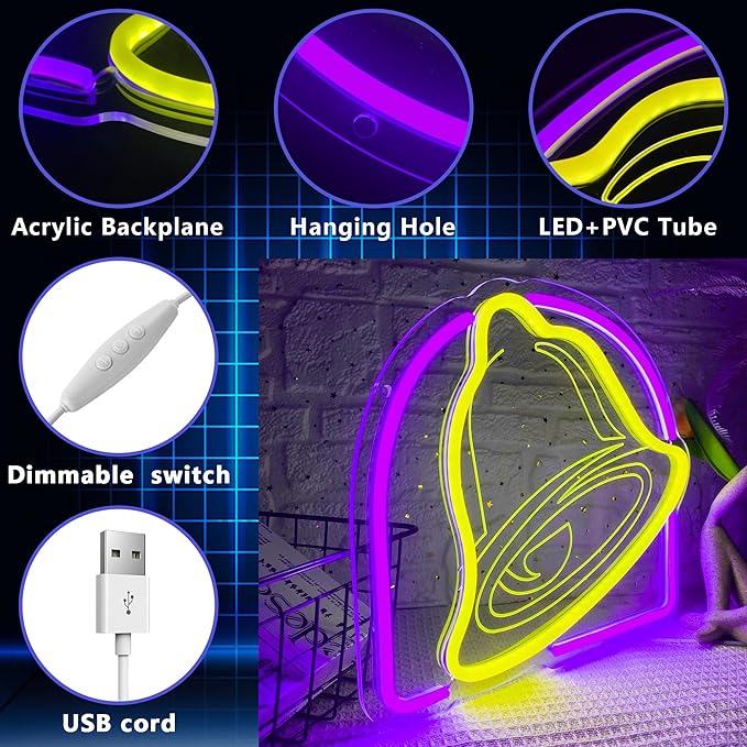 Taco Neon Signs for Wall Decor,Dimmable Bell Neon Light for Mexican Restaurant Decor,USB Powered for Kitchen Coffee Bar Coffee Shop Business Birthday Christmas Gifts(13.3 * 11.4in)