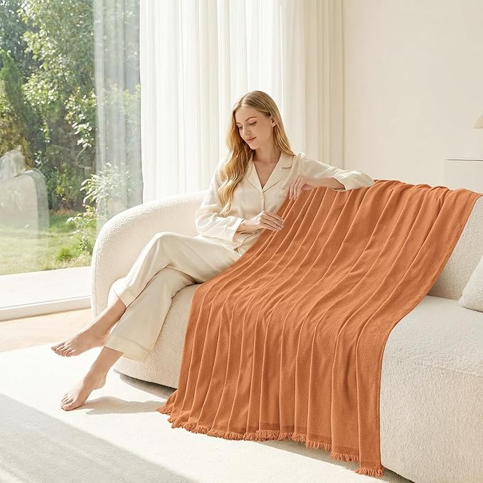 Smiry Couch Cover for Dogs, Washable Chenille Sofa Covers for 3 Cushion Couch, Soft Sofa Slipcover for Pets, Thick Sectional Furniture Protector with Tassels (Orange, 71x118 Inch)