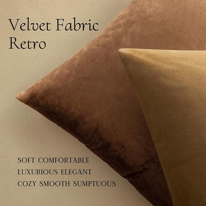MIULEE Velvet Throw Pillow Covers 20x20 Inch, Pack of 2 - Chocolate, Super Soft Decorative Square Cushion Cases Modern Luxury Home Decor for Sofa,Couch,Bed,Chair