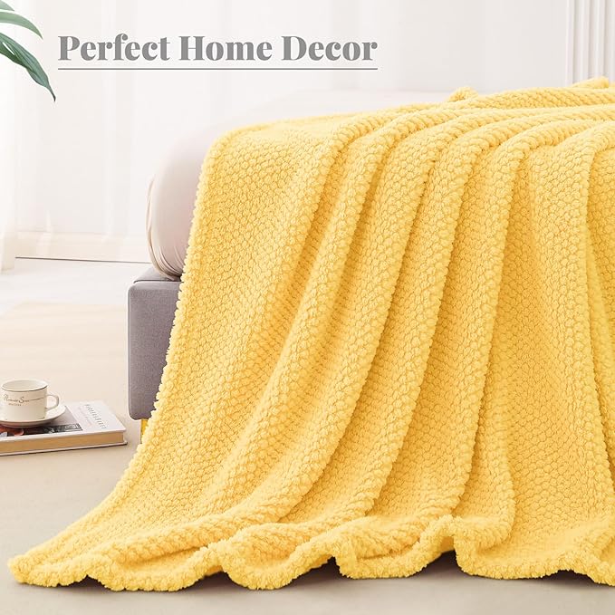 Whale Flotilla Queen Size Fuzzy Fleece Blanket for Bed, 90x90 Inch Fluffy Warm Soft Jacquard Blankets for All Season, Lightweight and Cozy, Yellow