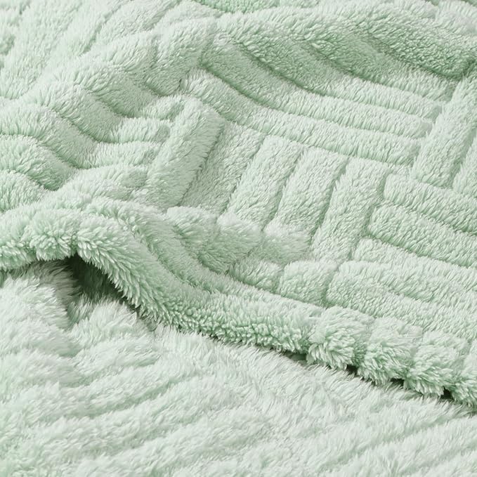 Whale Flotilla Lightweight Fleece Throw Blanket for Couch, Fuzzy Soft Blankets with Decorative Jacquard Pattern for All Season, Warm and Fluffy, 50x60 Inch, Sage Green