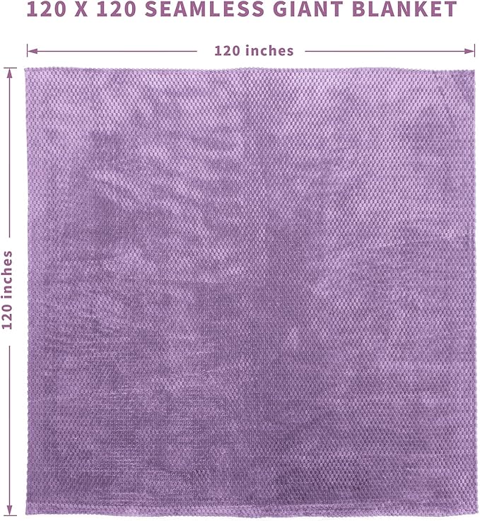 FY FIBER HOUSE Oversized King Blanket 120" x120" Seamless Extra Large Bed Blanket 10' x 10' Super Soft Plush Fuzzy Huge Blankets for Couch Office Sofa, Lavender