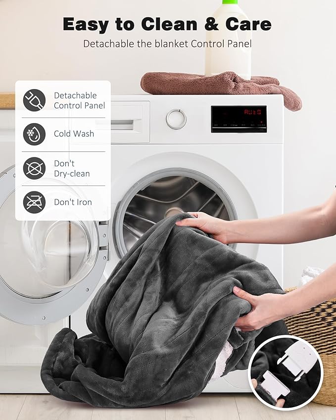 Heated Blanket Throw w/ 2 Wearable Buttons, Soft Flannel & Warm Sherpa Electric Blanket Fast Heating with 9 Heat Levels, 10 Time Settings, Over-Heat Protection, ETL Certified, 50"x60", Grey
