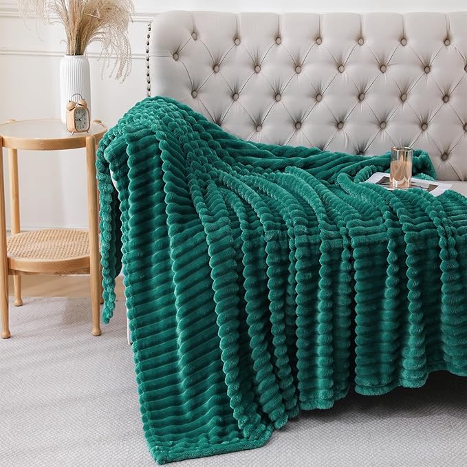 Teal Throw Blanket for Couch Sofa 60x80 inches Striped Fleece Blankets Room Home Decor Lightweight Plush Soft Cozy Gifts for Women Mom Girls